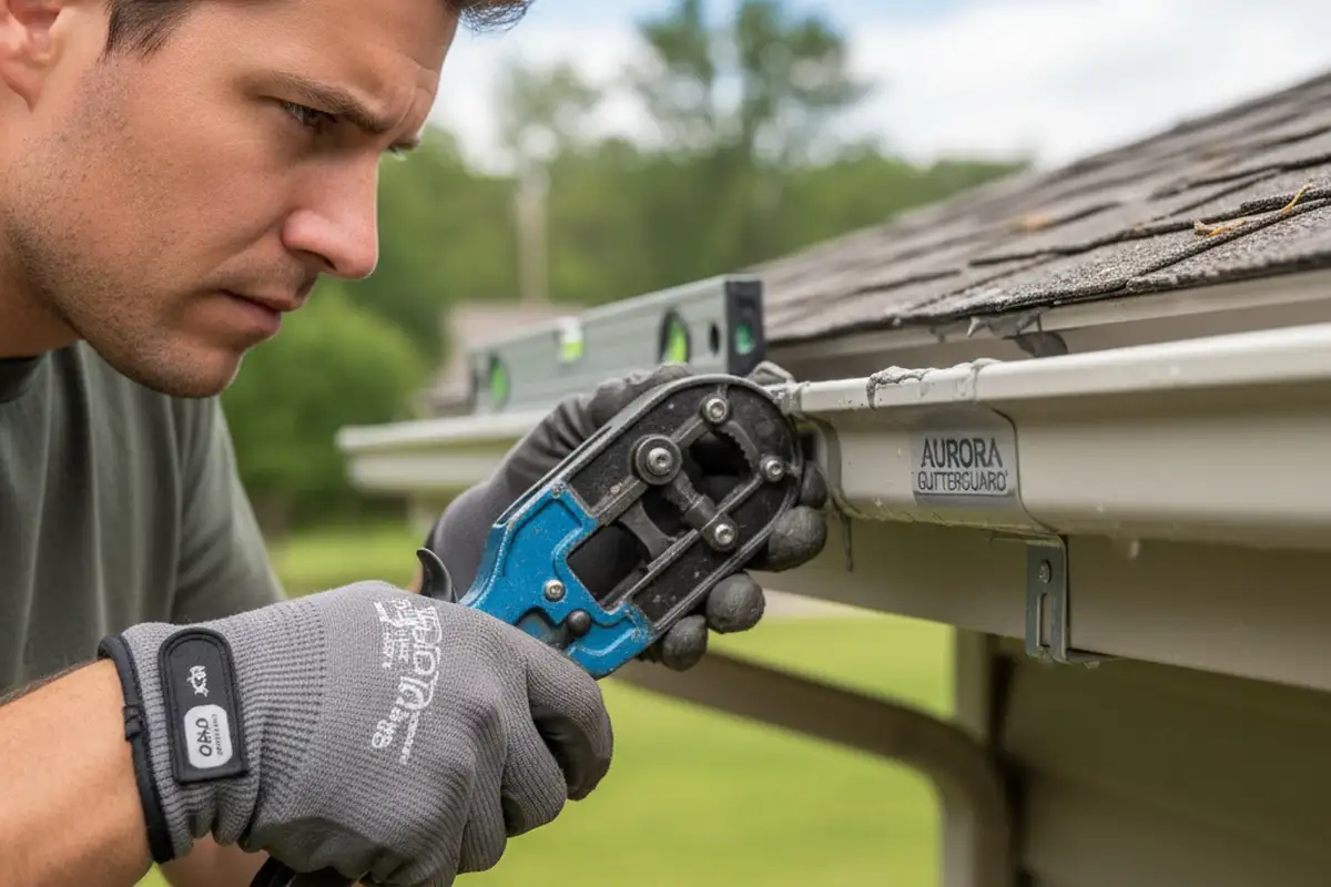 Technician sealing gutter joints with precision during repair in Aurora, CO for durable home siding protection