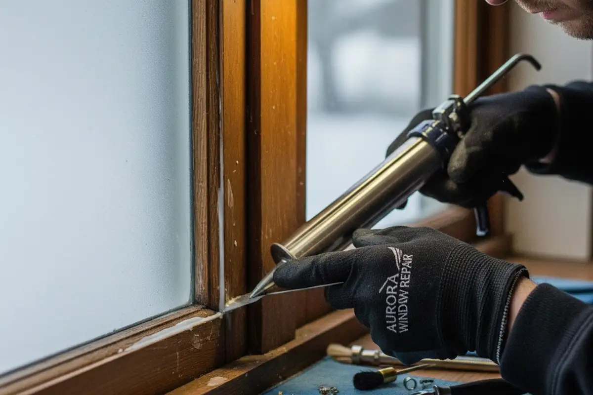 Aurora CO technician performing precise window repair and sealing work for durable vinyl siding homes