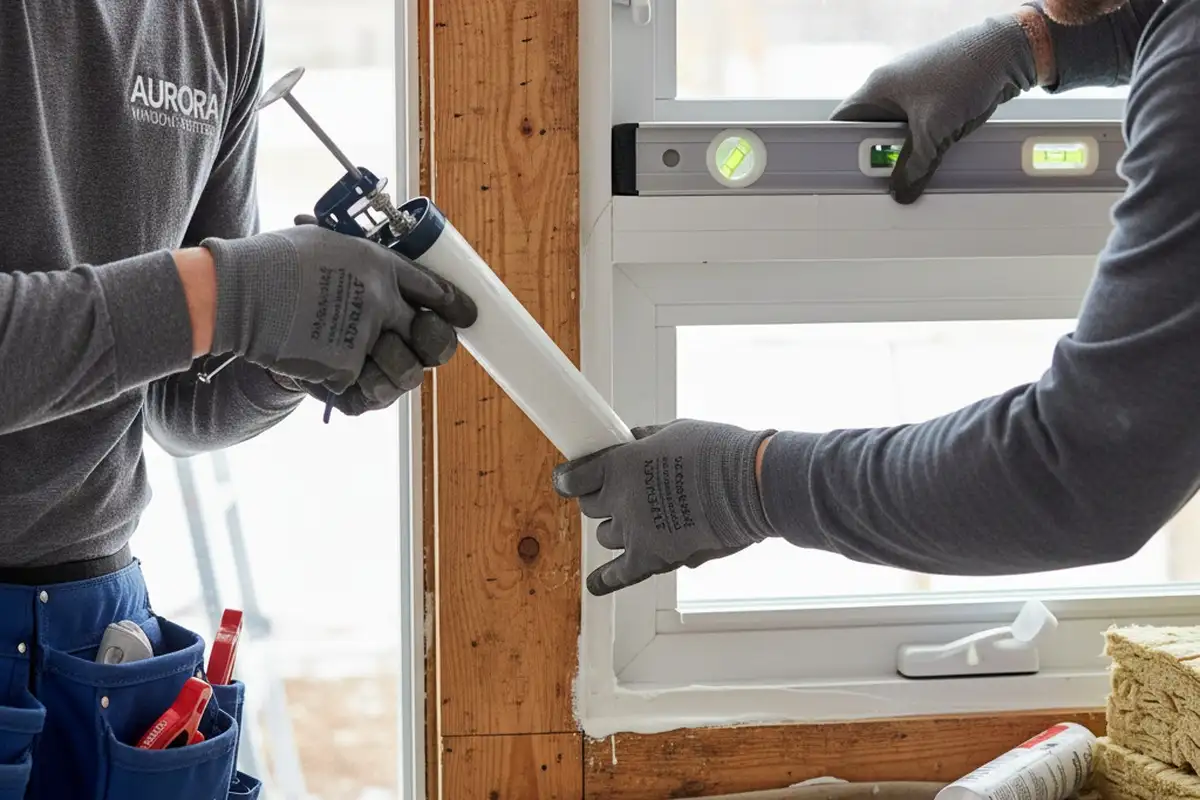 Close-up of expert window replacement and sealing by vinyl-siding specialists in Aurora, CO