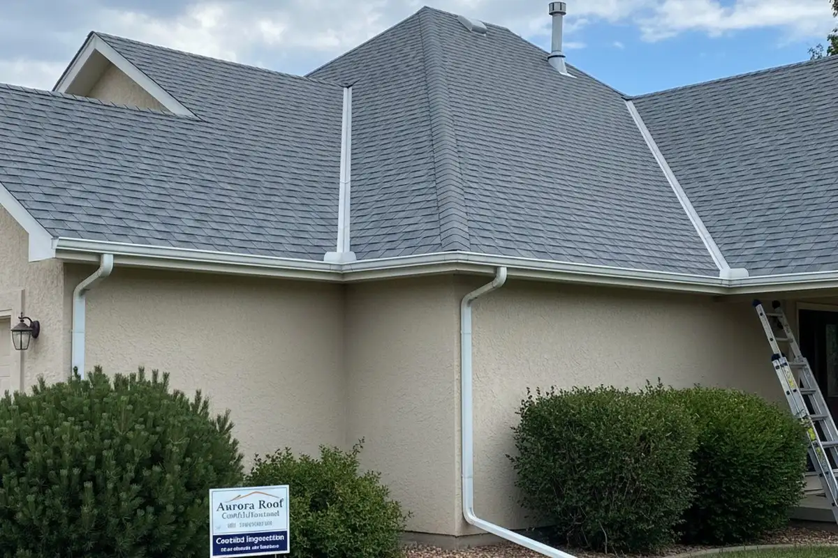 Professional roof inspection showing maintained shingles and flashing on Aurora CO home